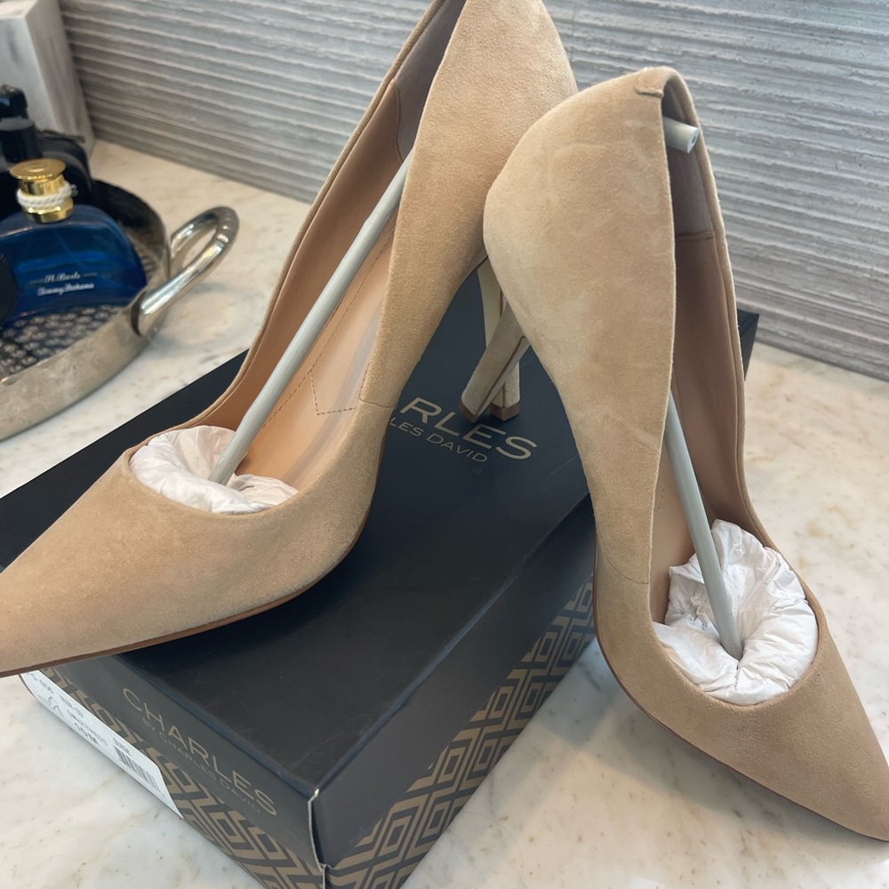 Nude suede pumps. New in box. Never worn. 10M